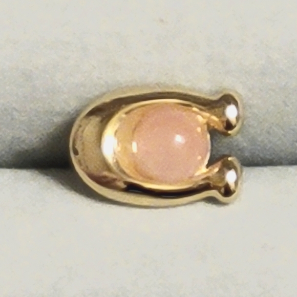 COACH Rose Quartz Signature C Gold Plated Stud Earrings - Picture 6 of 9
